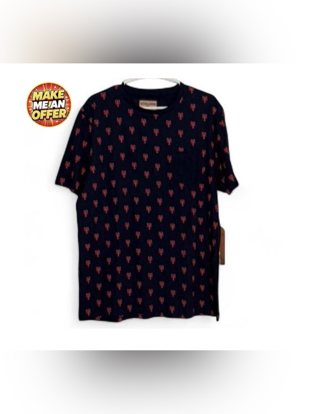 Brand New Men's Navy Short-Sleeve Crewneck T-Shirt with Red Lobsters - SZ XL
